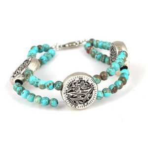 925 Sterling <b>Silver</b> Double Row Crystal <b>Bracelet</b> with Turquoise Stone Chic <b>Bangles</b> for Women - Product Image 1