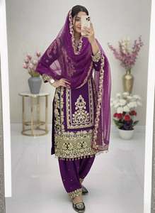 Bridal Wear Party Wear Faux Georgette Embroidery Chain Sequence Work <b>Top</b> With Work Plazzo And Work Dupatta Readymade Set - Product Image 3