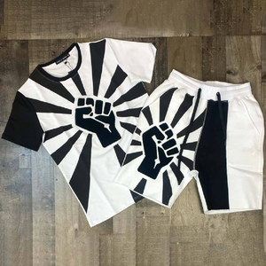 Men Vintage Customizable Two-Piece Summer T-Shirt Shorts Set Matching <b>Sneaker</b> Outfit <b>Black</b> Blue Breathable Streetwear Clothing - Product Image 4