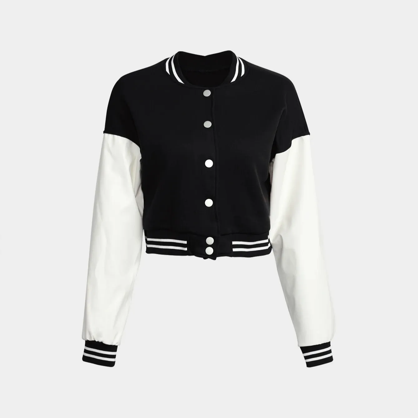 Casacos Cropped com Mangas De Couro Jaquetas De Beisebol para Senhoras Casaco Mulheres Varsity Jacket com Logotipo Personalizado