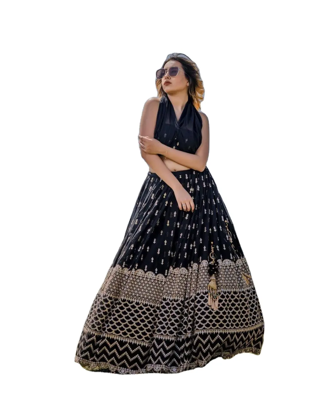 Neues Design Premium-Qualität Exklusiver BEUTIQUE STYLE DESIGNER SCHWARZER GEORGETTE LEHENGA CHOLI MIT BLUSE