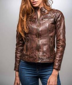 Veste motard Cafe Racer en cuir pour femme Veste de moto en cuir d'agneau pour femme - Product Image 1