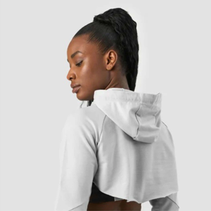 Stylish Women's <b>Zip</b>-Up Hooded Crop <b>Top</b> Sequined Decorations and <b>Front</b> Logo for Casual Wear and Fitness Activities - Product Image 6