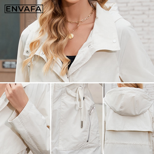 Gabardina Blanca para Mujer, Cierre de Botones, Resistente al Viento, Casual, Largo Midi, Color Sólido, Ropa Exterior de Primavera, Venta al Por Mayor - Product Image 3
