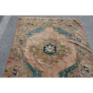 4ft วินเทจ7in x 12ft พรม9in ตุรกีทอสีเบจสีเขียวแบนลายปะต่อแบบคลาสสิกยางขนสัตว์สำหรับตกแต่งห้องนั่งเล่น - Product Image 5