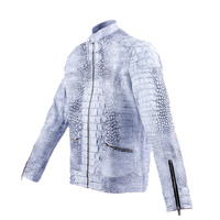 Veste en cuir véritable pour homme, col montant, effet croco, couleur blanche, personnalisation disponible