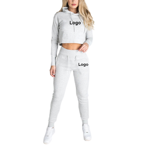 Conjunto de chándal para mujer, chándal con logotipo personalizado, conjunto de dos piezas, ropa de mujer, sudadera con capucha y cremallera de felpa francesa - Product Image 2