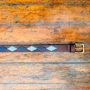 เข็มขัดโปโลหนังควายสีฟ้าหัวเข็มขัดทองเหลืองแข็งหัวเข็มขัดลำลองกว้าง35มม. สำหรับการขี่ม้าใช้ได้ทั้งชายและหญิง - Product Image 5