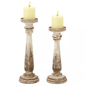 Set of 2 Rustic Cylindrical Mango Wood Candle Holders Farmhouse Candle Holder <b>Pillar</b> Eco Friendly Candle Holder for Christmas - Product Image 1