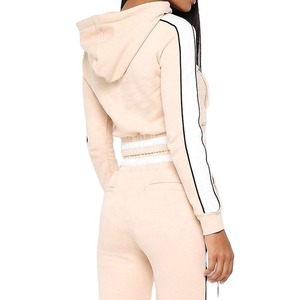 Vente en gros Ensemble de survêtements roses pour femmes sur mesure Survêtement respirant coupe ajustée à rayures latérales Grande taille Jogging Ensemble deux pièces - Product Image 4