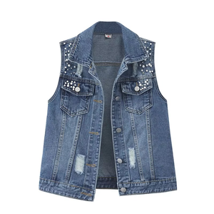 Gilet en jean unisexe à capuche pour homme et femme, nouveau design tendance, sans manches, style cowboy, fourni directement par l'usine - Product Image 4