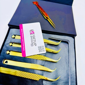 Pince à cils GETUP BROSONS IMPEX de haute qualité, courbe/droite, en acier inoxydable doré, couleurs plasma, pointe lisse, poignée diamant - Product Image 2