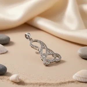 Colgante de Clave de Sol de Plata 925 con Baño de Oro, Joyería Clásica con Nota Musical, Regalo con Cadena de Eslabones, Diamante y Perla Principal para Musulmanes - Product Image 1