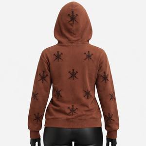 Sudadera con capucha y cremallera completa para mujer, estampado integral, forro polar, ajuste ceñido, color marrón, estilo urbano, antiarrugas, transpirable - Product Image 2