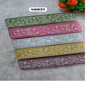 Cordones bordados hechos a medida en diseño de flores en 1,5 pulgadas de ancho en colores claros para vestidos de novia y también para reventa. - Product Image 1