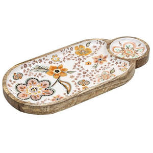 ถาดเสิร์ฟขนมไม้มะม่วงดีไซน์ลายดอกไม้เคลือบเงาสำหรับงานเลี้ยง - Product Image 1