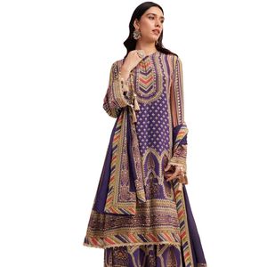 Ensemble Palazzo imprimé violet avec miroir travail vente en gros femmes vêtements ethniques OEM usine de vêtements fournisseur personnalisé fête ethnique - Product Image 2