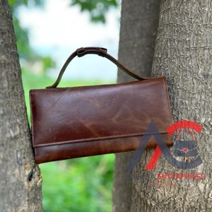 Carteras informales de cuero auténtico Crunch hechas a mano para mujer, cartera de mano de cuero Vintage marrón, monedero elegante con asa superior multiusos - Product Image 1
