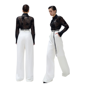 Bon prix Pantalons décontractés pour femmes Pantalons à jambes larges de style formel Tissu écologique Marque personnalisée Fabricant blanc - Product Image 1