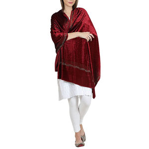 Top Sale Winter Wear Velvet Velour Beautiful Color Pakistani <b>Shawl</b> <b>Women</b> Wear Maroon Color Velvet <b>Shawls</b> Wholesale Customized - Product Image 2