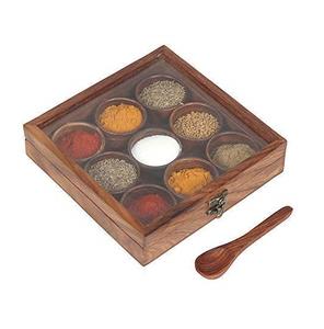 Boîte à épices ronde en bois fabriquée à la main avec le meilleur manguier conçu fabricant indien usine - Product Image 3
