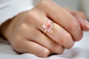 แหวนโบฮีเมียนโบราณสีชมพูโรสควอตซ์ทรงสี่เหลี่ยมทำด้วยมือ925สเตอร์ลิงแหวนครบรอบแต่งงาน - Product Image 6