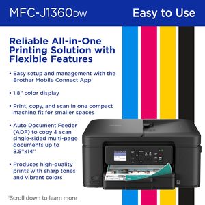 NOUVEAU Imprimante multifonction jet d'encre couleur sans fil Brother WorkSmart 1360 avec impression recto-verso automatique et copie haute vitesse - Product Image 4