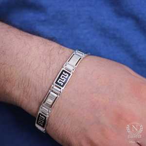Bracelet pour homme en argent sterling 925, motif grec, plaqué rhodium, or 14 carats, or 18 carats, or rose, diamant, perle, style religieux - Product Image 1