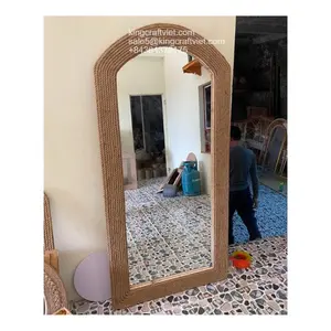 Barang Baru Cermin Lantai Berdiri Cermin Lantai Besar Terbuat dari Cermin Rotan Tali Goni Dibuat Oleh Vietnam FBA Amazon