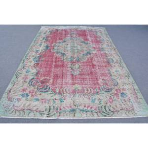 Alfombra turca Vintage rojo Beige 6,6X10 pies área grande diseño de retazos de lana para pasillo o dormitorio con respaldo de látex - Product Image 1