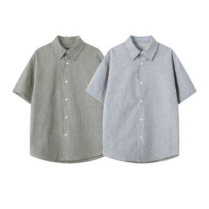 Camisa abotonada de calidad superior verano joven personalizado rayas versión ancha manga corta unisex Casual camisa suelta camisa personalizada - Product Image 1