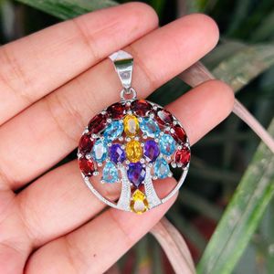 Ovale Poire Forme Multi-Gemme 925 Argent Arbre Vie Pendentif Haute Qualité Solide De Luxe Déclaration Bijoux Fine Pendentifs Charmes - Product Image 4