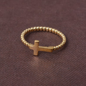 Anillo Cruzado Minimalista de Latón para Mujer, Chapado en Oro de 18k, con Cuentas, Joyería Religiosa, Venta al por Mayor - Product Image 2
