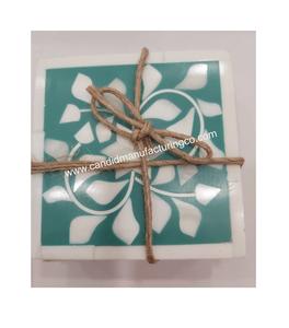 Posavasos de madera con logotipo personalizable moderno de 4 piezas Diseño de incrustaciones de hueso de alta calidad para uso en mesas de té y café en India - Product Image 4