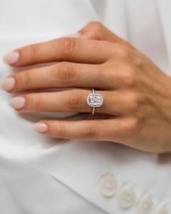 Cojín alargado 10x8 Anillo de compromiso de Halo blanco Plata Oro Nupcial Aniversario DE BODA Joyería fina - Product Image 1