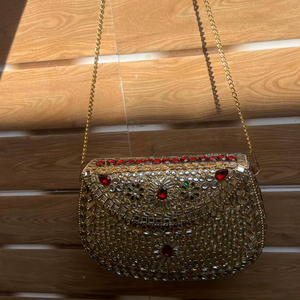 Bolsos de mano de noche para mujer, clutch metálico con mosaico y Kundan, bolso indio multicolor de la India para fiestas, novias y cenas, para chicas. - Product Image 2