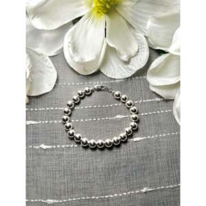 Navajo-Made 8mm Sterling <b>Silver</b> Link <b>Bracelet</b> Strung Ball Shape Pattern - Product Image 1