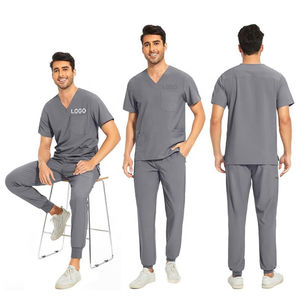 Uniforme de gommage pour hommes coupe décontractée traditionnelle durable col en V extensible haut de gommage hospitalier uniforme médical vêtements de travail - Product Image 1