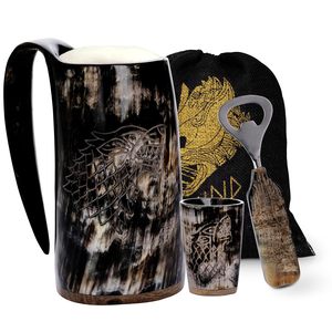 Taza de Café de Cuerno Grabada a Mano UO, Taza de Cerveza Estilo Tribal Religioso, Artesanía Natural - Product Image 3