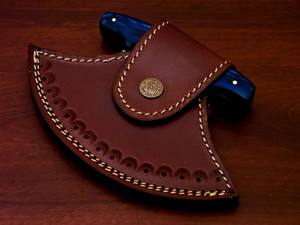 Couteau Ulu d'Alaska en acier au carbone 12c27, fourreau en cuir, manche en bois Pakka forgé sur mesure, fabrication artisanale, OEM, professionnel, ambidextre - Product Image 5