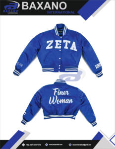 Zeta phi เบต้าแจ็คเก็ตบอมเบอร์ซิกเนเจอร์ของสมาคมสมาคมผู้หญิงเสื้อแจ็คเก็ตสีน้ำเงินแบบดั้งเดิมสไตล์กรีกปักแบบพรีเมียมแจ็คเก็ตใส่ได้ทั้งชายและหญิง - Product Image 4