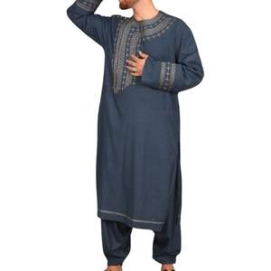 Costume traditionnel afghan pour homme en bleu acier, Perahan Tunban, costume cousu, col brodé, vêtements islamiques pour hommes, 2026 - Product Image 2