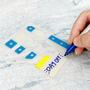 Blocs-notes autocollants transparents avec étiquettes bleues et jaunes pour les notes quotidiennes et l'organisation - Product Image 1