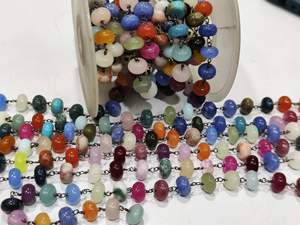 Cadenas de Rosario de Latón con Piedras Preciosas Naturales Multicolores de 8mm, Vendidas por Pie, Cadena de Cuentas Arcoíris para Fabricación de Joyería - Product Image 2