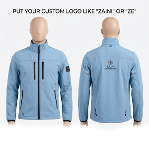 Veste Softshell ZAINI Premium 220g en Polyester, à Capuche, Coupe-Vent, Respirante, Écologique, Bleu Clair, Design à Panneaux, Col Montant, Homme - Product Image 1
