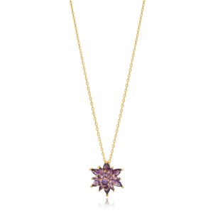 Collier Pendentif Fleur Tendance Unique en Améthyste et Zircon, Bijou en Argent Sterling 925 pour Fiançailles, Mariage et Fêtes - Product Image 1