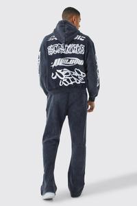 Conjunto de chándal con capucha lavado y estampado de abullonado cuadrado de gran tamaño con logotipo personalizado Pantalones de chándal Jogger Pantalones Cargo Ropa deportiva Chándal - Product Image 5