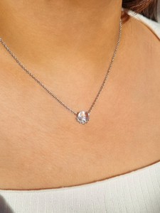 Collier pendentif en quartz rose avec accent en topaze blanche 11,5x9,5 mm, design minimaliste pour femmes, argent sterling 925, couleur blush - Product Image 3