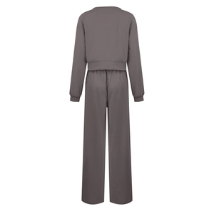 Ensemble de survêtement deux pièces pour femme, couleur unie, taille haute, coupe évasée, légèrement sportif et décontracté, pantalon évasé personnalisé, collection hiver OEM - Product Image 3