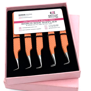 Style professionnel Mat Orange Poudre Revêtement 90 Degrés Argent Pointe Extension De Cils Pince À Épiler Diamant Grip Beauté Instruments - Product Image 1
